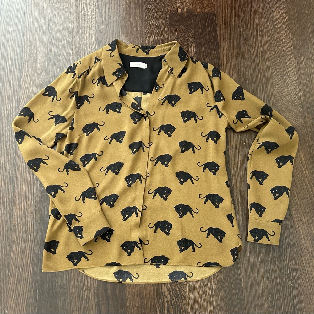 A.L.C. Tan and Black Animal Print Blouse